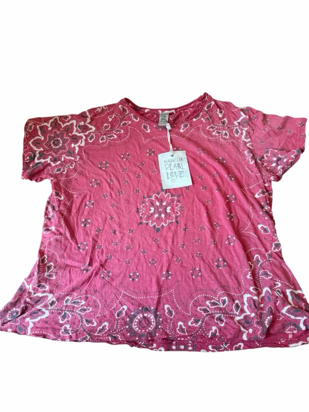 Magnolia Pearl Pink Bandana Print Cotton Top | Boho Oversized Tunic Festival NWT - Picture 3 of 6
